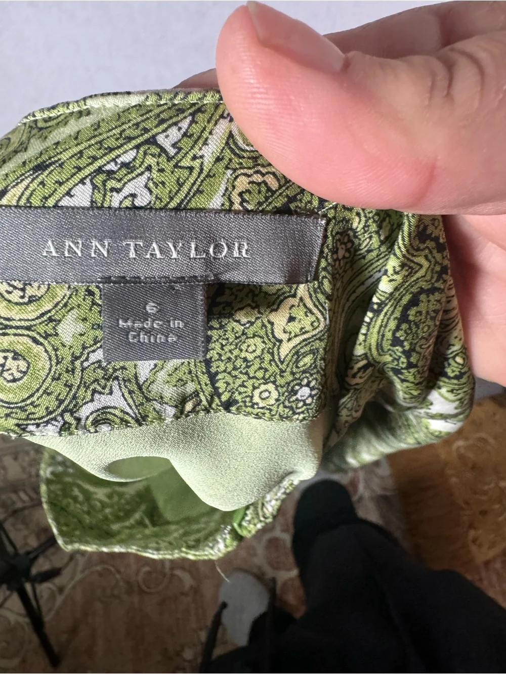 Ann Taylor Green Paisley A-Line Skirt silk boho